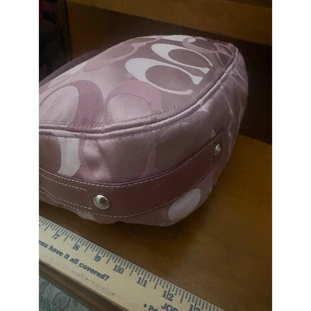 Coach Signature Satin Hobo‎ Plum Purple Leather Trim Shoulder Bag Y2K
